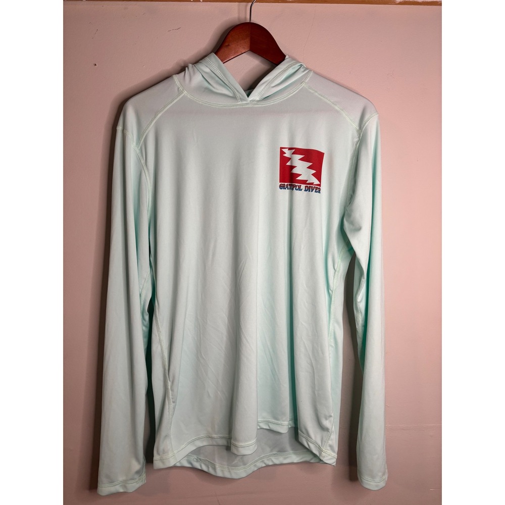 Grateful Diver UPF 50 Sun Hoodie Sea Turtle Scuba Mens Medium Mint